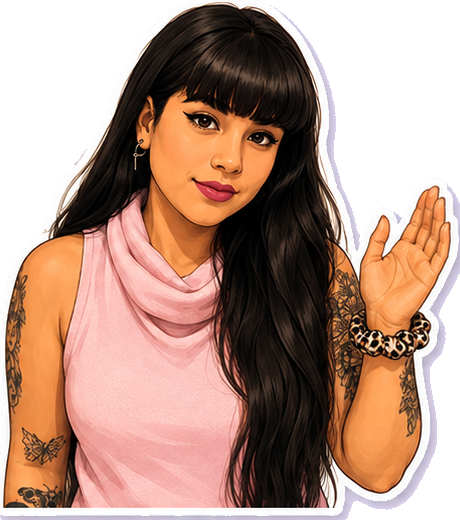Ilustración animada de Janabith saludando con la mano